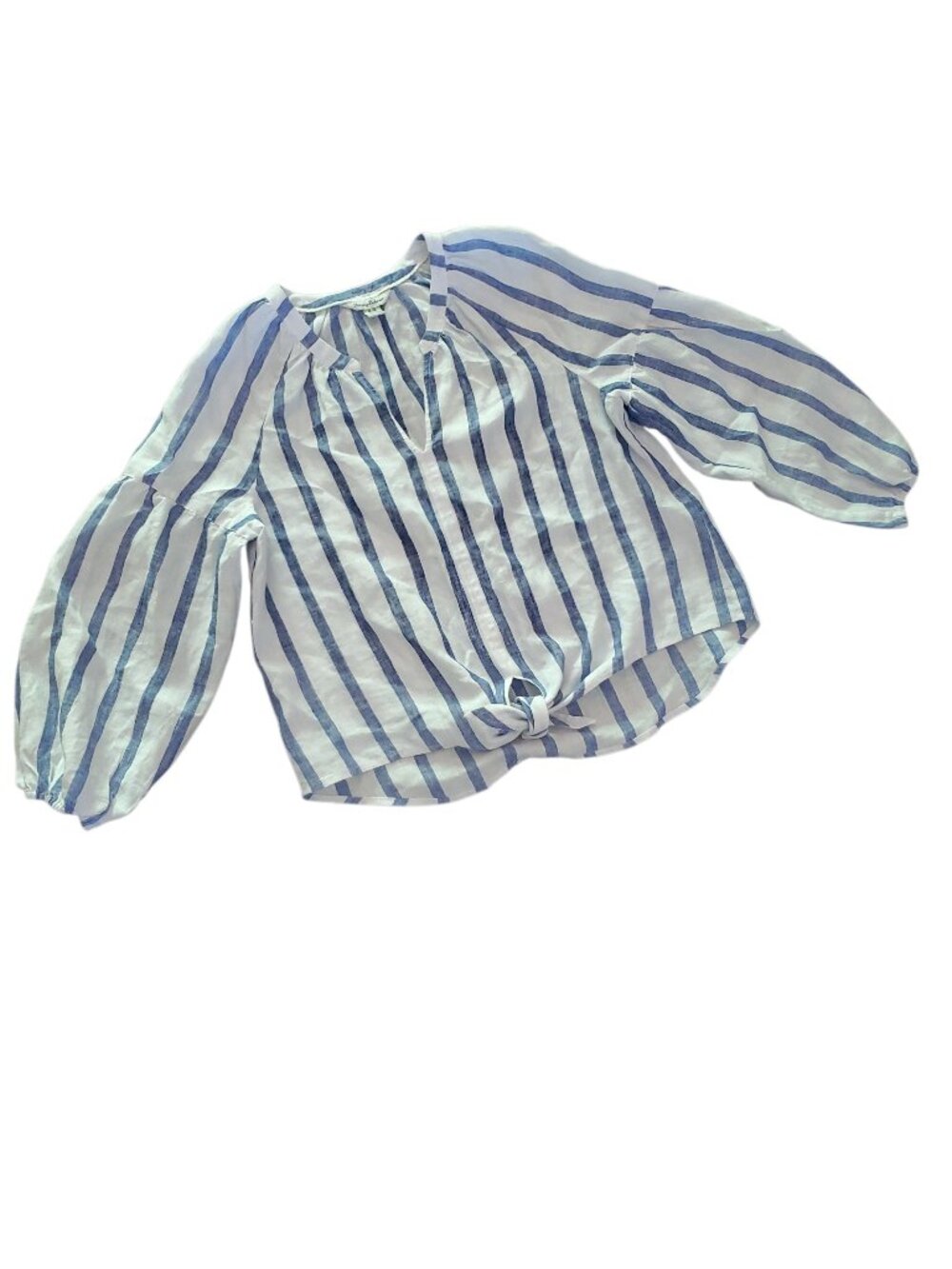 Tommy Bahama Linen Pullover Shirt Tie Front Coastalina Blue White Stripes Medium